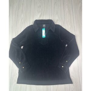 Bobeau Lanie Corduroy Split Neck Long Sleeve Top Black Size S STITCH‎ Fix